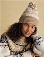 Knitted Fair Isle Pom Beanie Hat