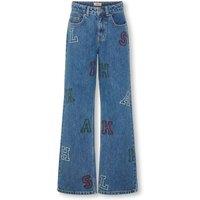 Kids Only Wide Leg Pure Cotton Embroidered Jeans (8-14 Yrs) Medium Blue