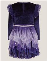 Velour Star Ruffle Party Dress (3-15 Yrs)