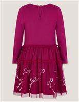 Jersey Sequin Bow Dress (3-13 Yrs)