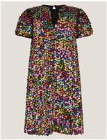 Rainbow Sequin Puff Sleeve Dress (3-15 Yrs)