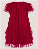 Velvet Tiered Tulle Ruffle Party Dress (3-15 Yrs)