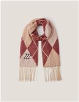 Argyle Check Fringed Scarf