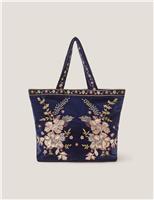 Velvet Embroidered Floral Tote Bag