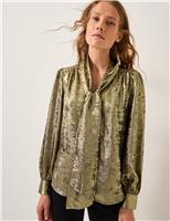 Metallic Tie Neck Blouse