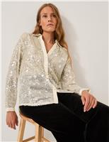 Sequin Collared V-Neck Shirt