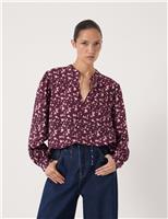 Floral Tie Front Blouson Sleeve Blouse