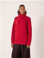 Wool Blend Textured Roll Neck Longline Jumper