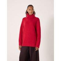 HUSH Wool Blend Textured Roll Neck Longline Jumper Medium Red
