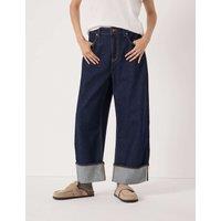 HUSH Mid Rise Barrel Leg Turn Up Jeans Blue Denim