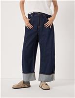 Mid Rise Barrel Leg Turn Up Jeans