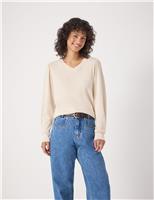Pure Cotton V-Neck Puff Sleeve Top