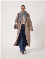 HUSH Wool Rich Textured Longline Coat Light Grey Mix