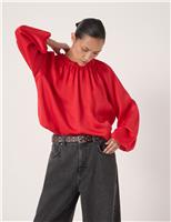 Satin Puff Sleeve Bubble Hem Top