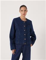 Denim Sparkly Collarless Jacket