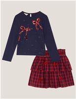 Pure Cotton Bow Embroidered Outfit (3-13 Yrs)
