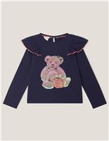 Pure Cotton Christmas Sequin Bear T-Shirt (3-13 Yrs)
