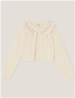 Embellished Collar Fuzzy Cardigan (3-15 Yrs)