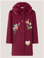Embroidered Faux Fur Collar Boucle Coat (3-15 Yrs)