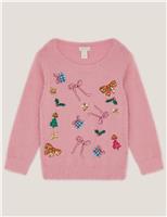 Embellished Fuzzy Christmas Jumper (3-15 Yrs)