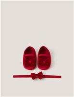 Velvet Bow Booties & Headband Set (0-18 Mths)