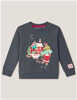 Pure Cotton Santa Scene Sweatshirt (2-13 Yrs)