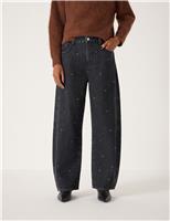 Mid Rise Embellished Barrel Leg Jeans