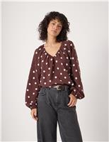 Polka Dot Printed V-Neck Blouse