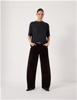 Velvet Mid Rise Barrel Leg Cropped Jeans