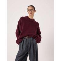 HUSH Pure Cashmere Textured Crew Neck Jumper Burgundy