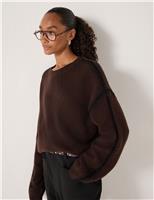 Textured Crew Neck Oversized Jumper with Wool