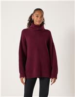 Wool Blend Textured Roll Neck Longline Jumper