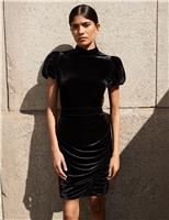 Velvet High Neck Mini Bodycon Dress