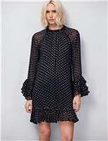 High Neck Frill Sleeve Mini Smock Dress