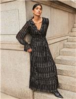 Gold Foil Tie Waist Midaxi Wrap Dress