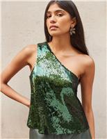 Sequin One Shoulder Bardot Top