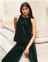 RO&ZO Velvet Halter Neck Top Dark Green
