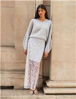 Sequin Floral Maxi Column Skirt