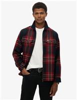 Superdry & Co Relaxed Fit Wool Blend Checked Overshirt Navy