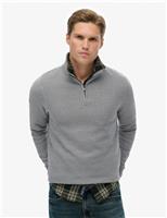 Pure Cotton Textured Half Zip Jumper