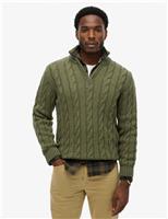Superdry & Co Wool Blend Cable Knit Half Zip Jumper Green