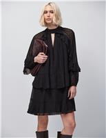 Dobby Ruffle Mini Smock Dress