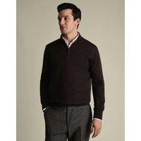 Charles Tyrwhitt Pure Wool Half Zip Jumper Chocolate