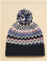 Knitted Fair Isle Pom Beanie Hat