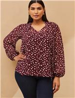 Polka Dot V-Neck Tie Detail Blouse