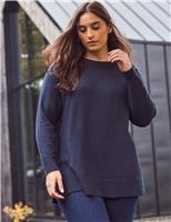 Cotton Blend Crew Neck Longline Jumper