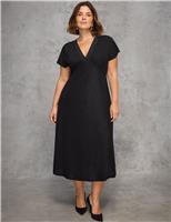 Jersey Sparkly V-Neck Midi Skater Dress