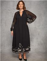 Embellished Tie Neck Midaxi Waisted Dress