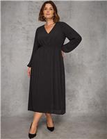 Polka Dot V-Neck Waisted Midaxi Dress