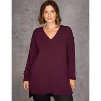 Live Unlimited London Ribbed V-Neck Longline Jumper Dark Burgundy